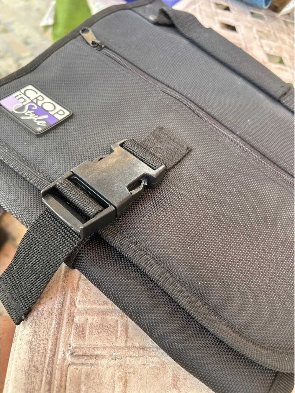 Crop in Style Black Travel Organizer with Multiple Clear Pockets and Buckle